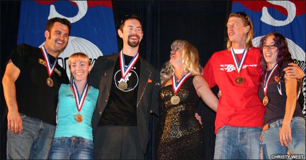 Freestyle medalists Dragons (silver), Team Flew Id (gold), Suicide Transition (bronze)