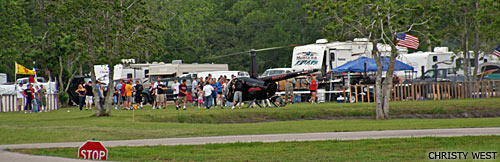 Helicopter landing at the pond