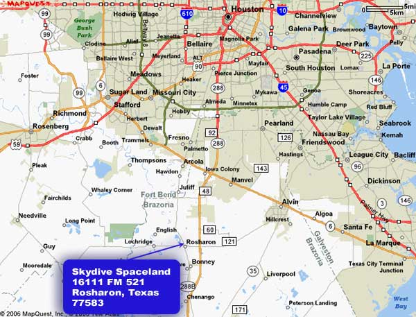 Map showing Skydive Spaceland