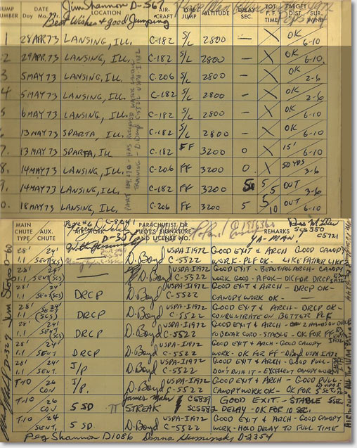 Steve's first jump logbook